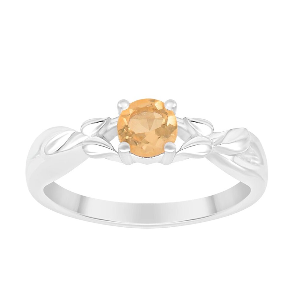 5MM Round Nature Inspired Citrine 925 Sterling Silver Solitaire Crossover Ring